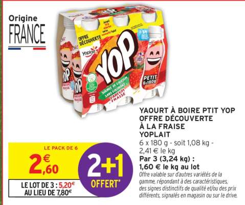YAOURT À BOIRE PTIT YOP OFFRE DÉCOUVERTE À LA FRAISE YOPLAIT