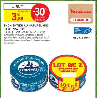 THON ENTIER AU NATUREL MSC “PETIT NAVIRE”