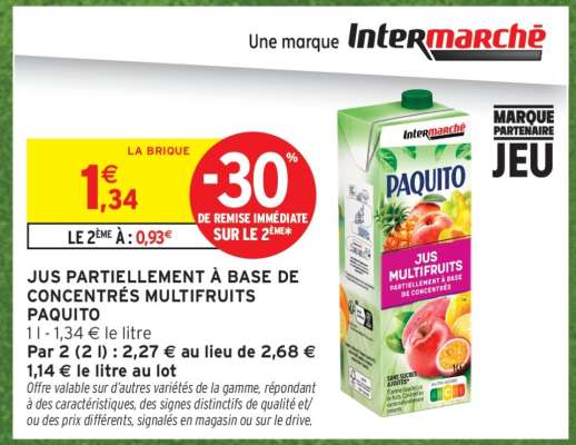 Jus partiellement à base de concentrés multifruits Paquito