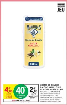 CRÈME DE DOUCHE LAIT DE VANILLE BIO LE PETIT MARSEILLAIS