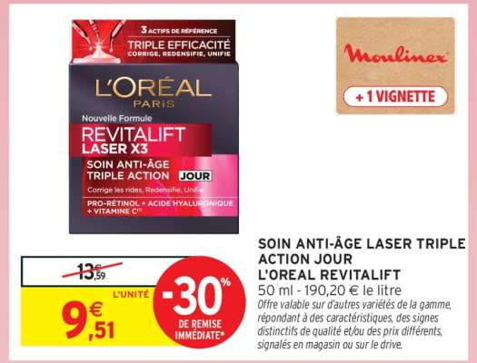 SOIN ANTI-ÂGE LASER TRIPLE ACTION JOUR L'OREAL REVITALIFT
