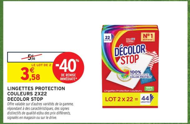 LINGETTES PROTECTION COULEURS 2X22 DECOLOR STOP