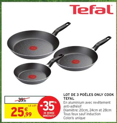 LOT DE 3 POÊLES ONLY COOK TEFAL