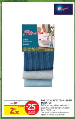LOT DE 3 LAVETTES CUISINE MENATEX