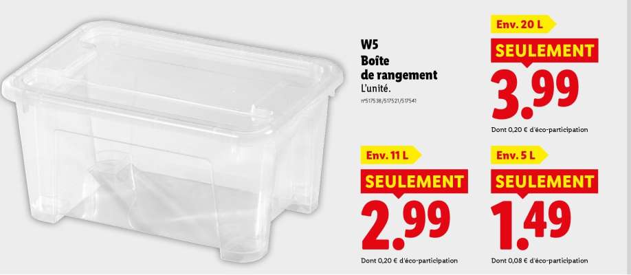 W5 Boîte de rangement Env. 20 L