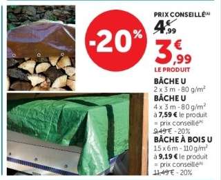 Bâche U 2 x 3 m - 80 g/m²