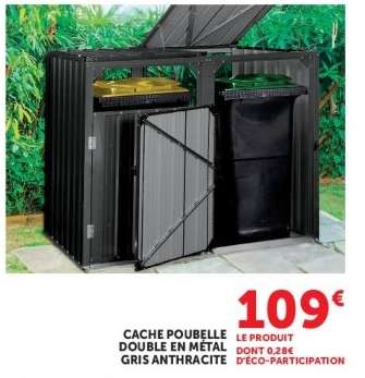 CACHE POUBELLE DOUBLE EN MÉTAL GRIS ANTHRACITE