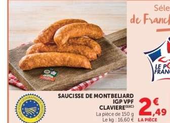 SAUCISSE DE MONTBELIARD IGP VPF CLAVIERE