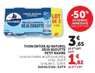 THON ENTIER AU NATUREL DÉJÀ ÉGOUTTÉ PETIT NAVIRE