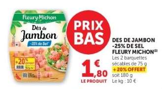 Dés de Jambon -25% de Sel Fleury Michon