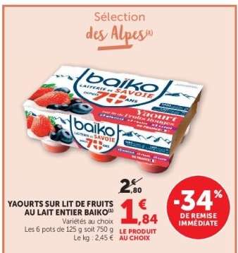 Yaourts sur lit de fruits au lait entier Baïko