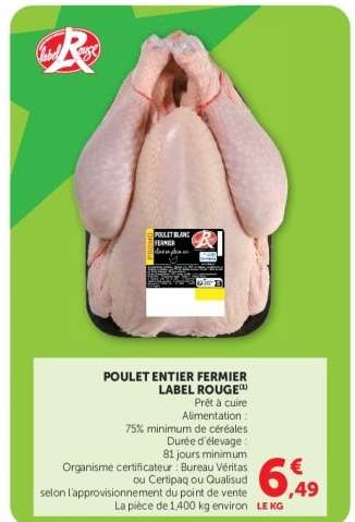 Poulet entier fermier Label Rouge