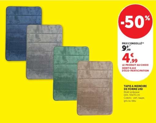 TAPIS À MÉMOIRE DE FORME UNI