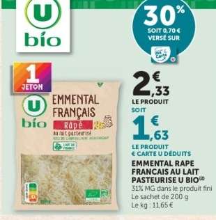 EMMENTAL RAPE FRANCAIS AU LAIT PASTEURISÉ U BIO
