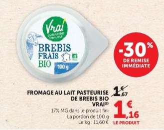 FROMAGE AU LAIT PASTEURISÉ DE BREBIS BIO VRAI