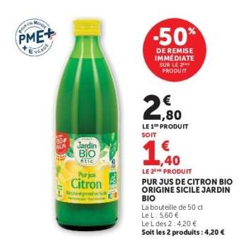Pur jus de citron bio origine Sicile Jardin Bio