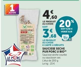 SAUCISSE SECHE PUR PORC U BIO