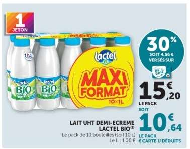 Lait UHT Demi-Écrémé Lactel Bio
