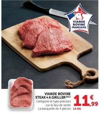 Viande bovine : steak** à griller
