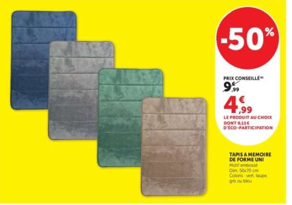 TAPIS À MÉMOIRE DE FORME UNI