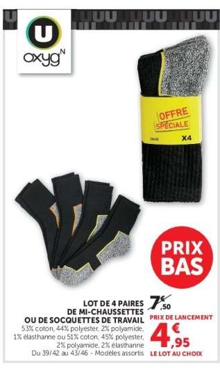 Lot de 4 paires de mi-chaussettes ou de socquettes de travail