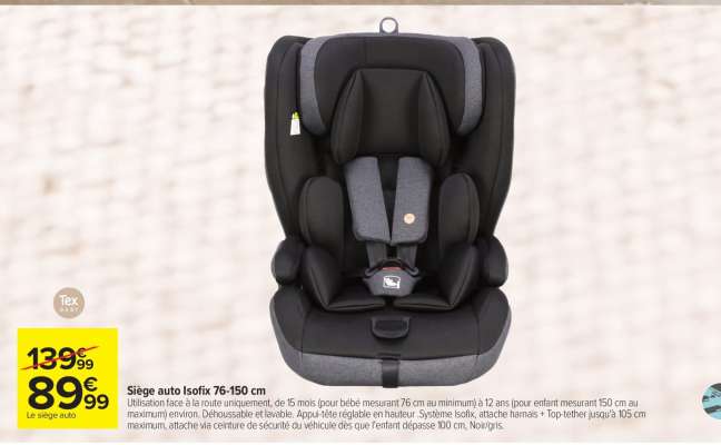 Siège auto isofix 76-150 cm