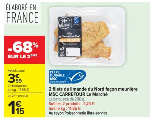 2 Filets de limande du Nord façon meunière MSC CARREFOUR Le Marché