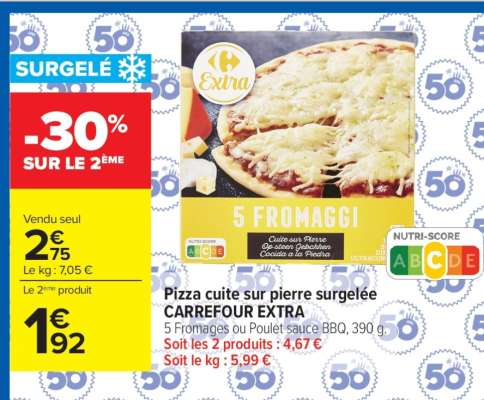 Pizza cuite sur pierre surgelée CARREFOUR EXTRA