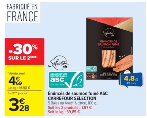 Émincés de saumon fumé ASC CARREFOUR SELECTION
