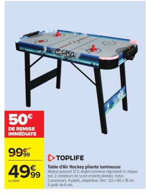 Table d'Air Hockey pliante lumineuse