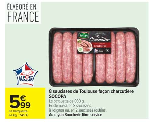 8 Saucisses de Toulouse façon charcutière SOCOPA