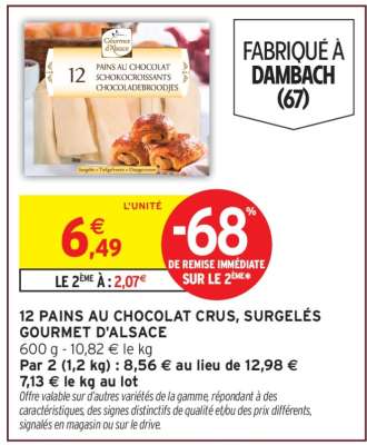 12 Pains au Chocolat Crus, Surgelés Gourmet d'Alsace