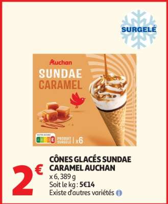CÔNES GLACÉS SUNDAE CARAMEL AUCHAN