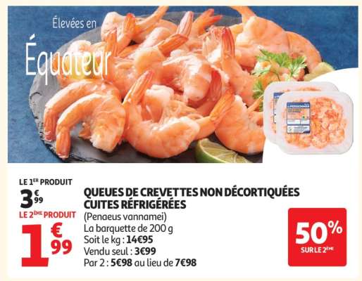 Queues De Crevettes Non Décortiquées Cuites Réfrigérées