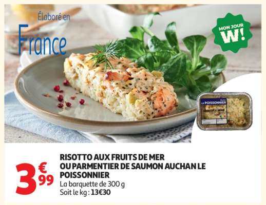 RISOTTO AUX FRUITS DE MER OU PARMENTIER DE SAUMON AUCHAN LE POISSONNIER