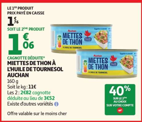 Miettes De Thon À L'huile De Tournesol Auchan
