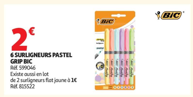 6 SURLIGNEURS PASTEL GRIP BIC