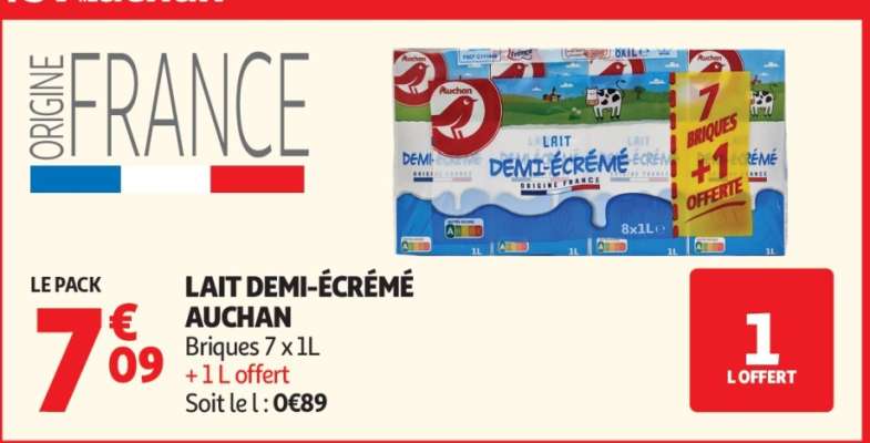 Lait Demi-Écrémé Auchan