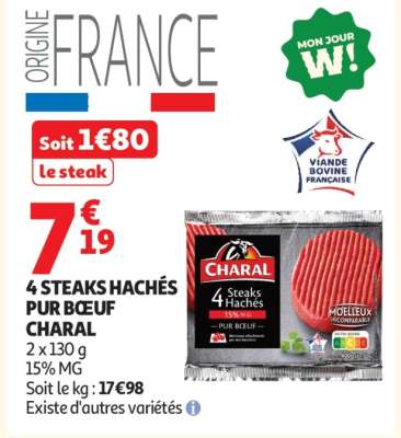 4 Steaks Hachés Pur Bœuf Charal