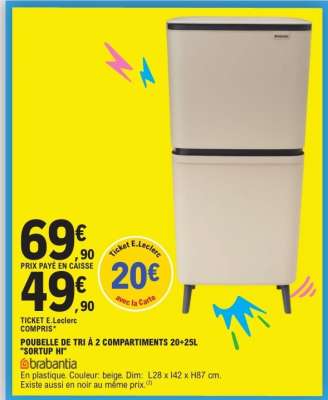 POUBELLE DE TRI À 2 COMPARTIMENTS 20+25L "SORTUP H"