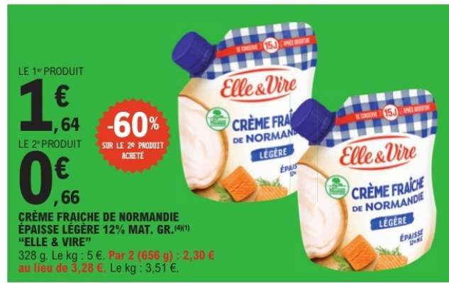 CRÈME FRAICHE DE NORMANDIE ÉPAISSE LÉGÈRE 12% MAT. GR. "ELLE & VIRE"