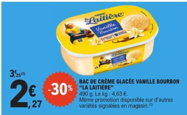 Bac de crème glacée vanille bourbon 'La Laitière'