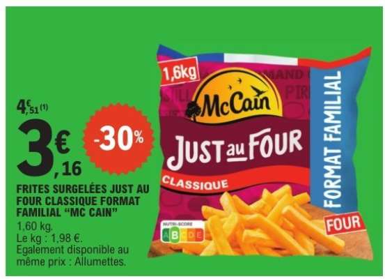 FRITES SURGELÉES JUST AU FOUR CLASSIQUE FORMAT FAMILIAL “MC CAIN”