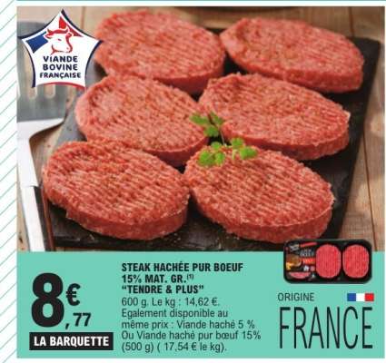 STEAK HACHÉE PUR BOEUF 15% MAT. GR.