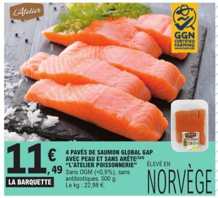 4 PAVÉS DE SAUMON GLOBAL GAP AVEC PEAU ET SANS ARÊTE
