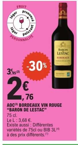 AOC BORDEAUX VIN ROUGE 'BARON DE LESTAC'