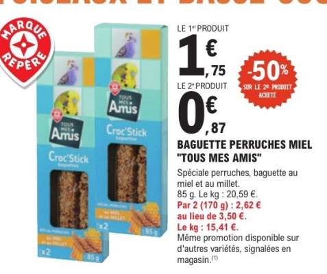 BAGUETTE PERRUCHES MIEL "TOUS MES AMIS"