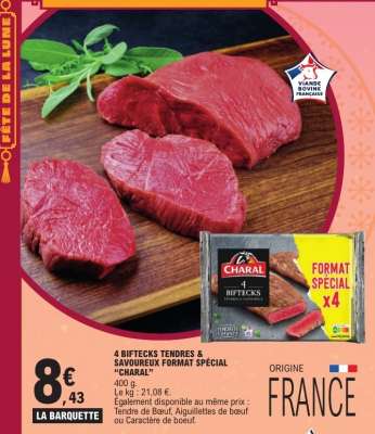 4 BIFTECKS TENDRES & SAVOUREUX FORMAT SPÉCIAL CHARAL