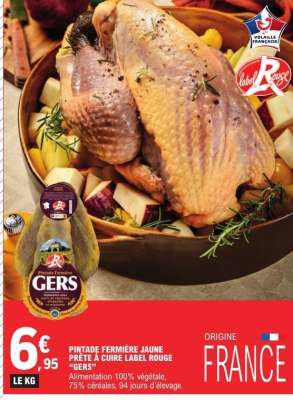 Pintade Fermière Jaune Prête à Cuire Label Rouge "Gers"