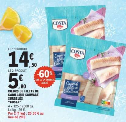 Cœurs de filets de cabillaud sauvage surgelés 'Costa'